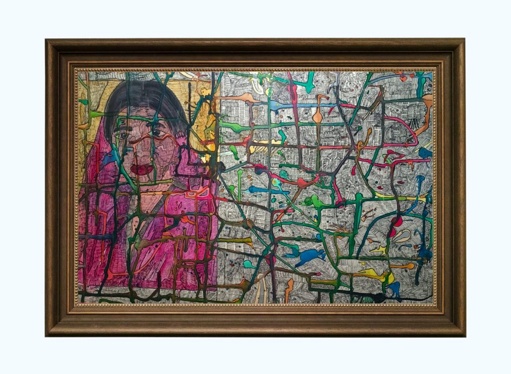 My Personal Utopia (2012–2013), Acrylic and Pen on Paper by Mohd Syeed Teeli – abstract interconnected artwork