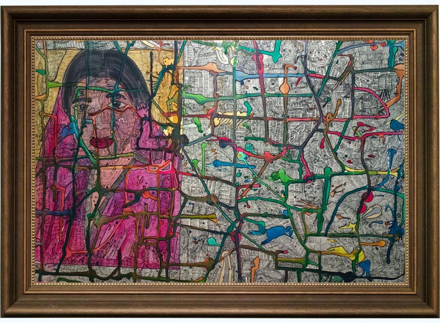 My Personal Utopia (2012–2013), Acrylic and Pen on Paper by Mohd Syeed Teeli – abstract interconnected artwork
