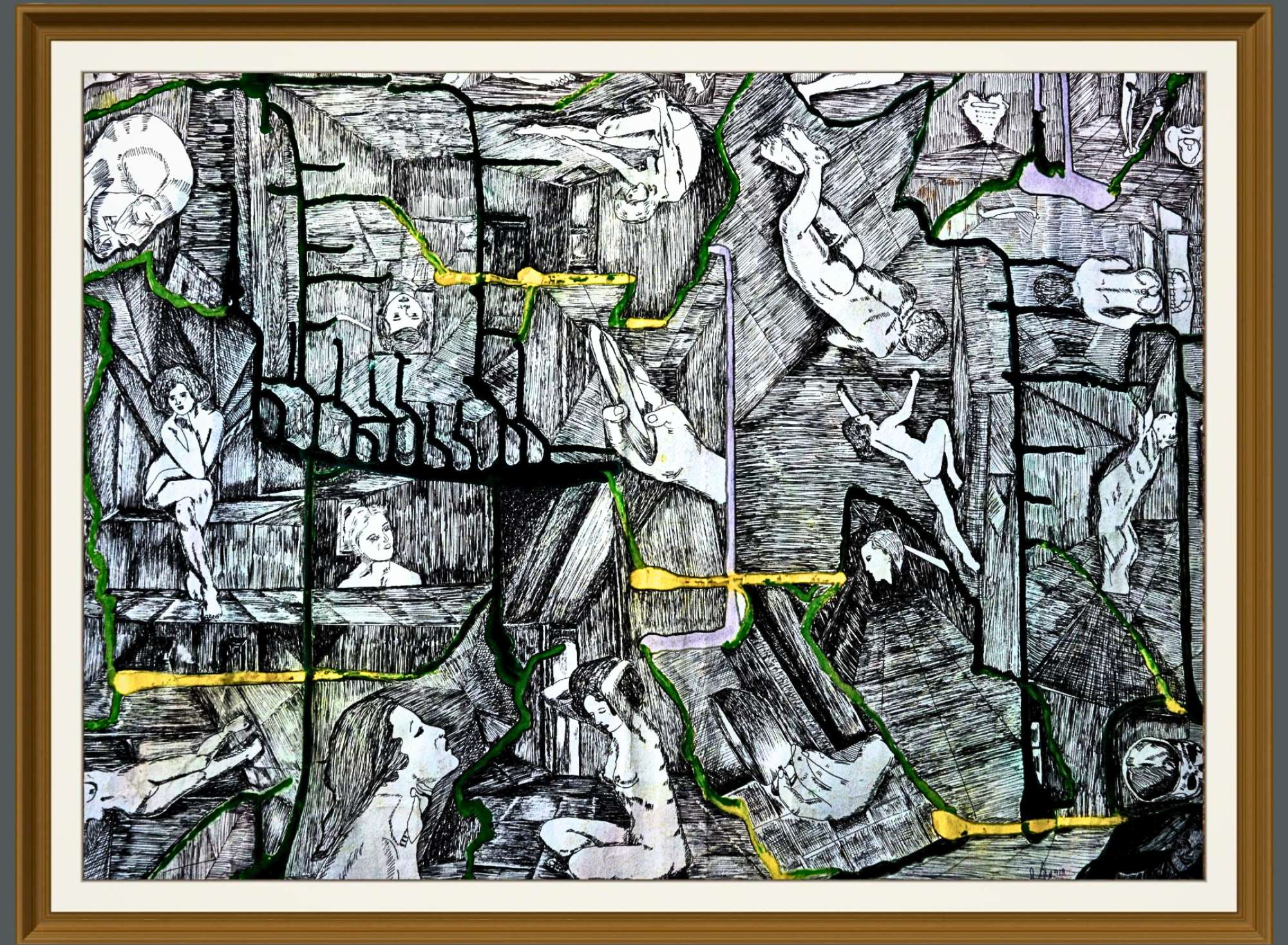 Romantic Utopia (2013) by Mohd Syeed Teeli, Pen and Poster Color on Paper, Cosmo Mapping series, 28 x 21.10 inches